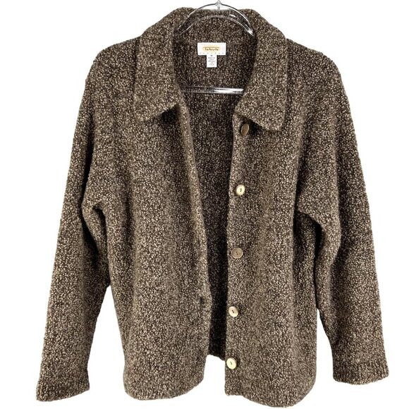 Talbots Womens M Wool Cardigan Made In Italy Marled Brown Grandmacore Timeless - Picture 3 of 16